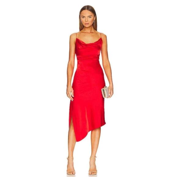 Alice + Olivia Dresses & Skirts - Alice + Olivia Cowlneck Vista Satin Asymmetric Dress Chili Pepper Size 0 NWT